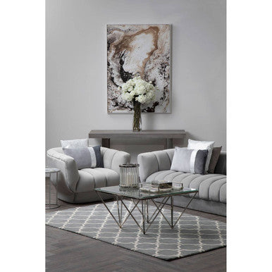 Silver Tempered Glass Coffee Table with Reflective Steel 4 Leg Base, Allure