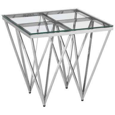 Allure Clear Glass Square Side Table with Silver Finish Spike Base
