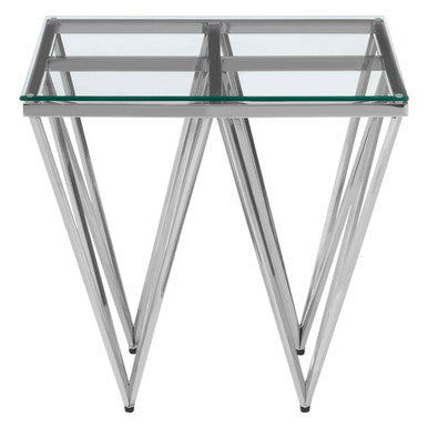 Allure Clear Glass Square Side Table with Silver Finish Spike Base