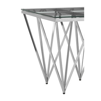 Allure Clear Glass Square Side Table with Silver Finish Spike Base