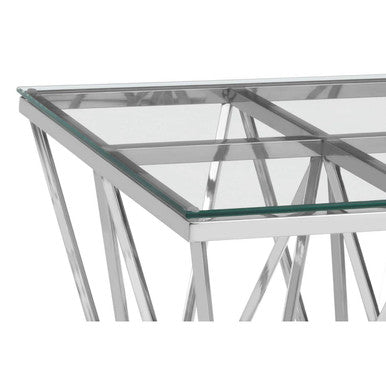 Allure Clear Glass Square Side Table with Silver Finish Spike Base