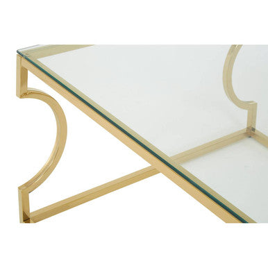 Gold Curved Frame Coffee Table with Clear Tempered Glass Top, Allure