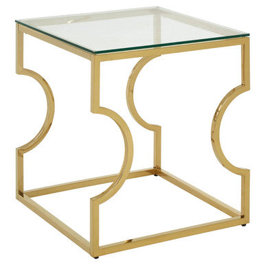 Allure Clear Glass Side Table with Gold Finish Frame