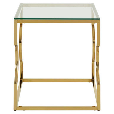 Allure Clear Glass Side Table with Gold Finish Frame