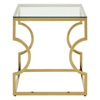 Allure Clear Glass Side Table with Gold Finish Frame