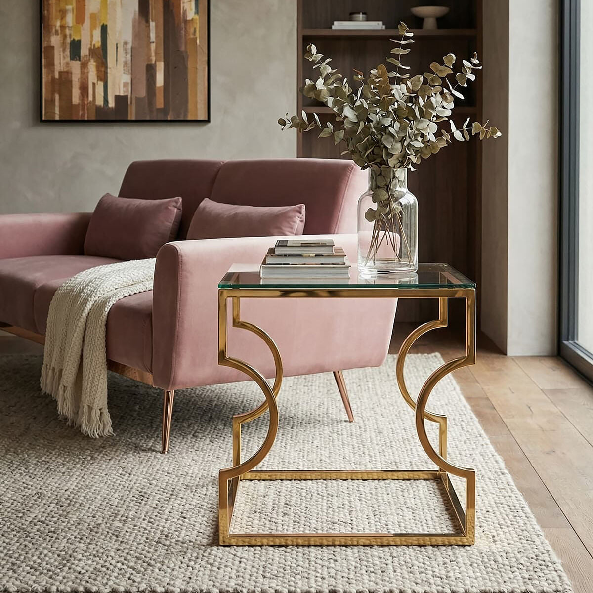 Allure Clear Glass Side Table with Gold Finish Frame