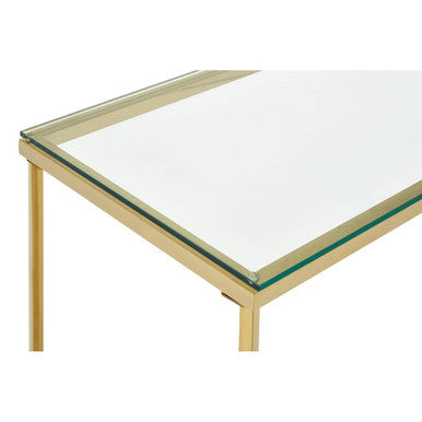 Gold Finish Cross Base Console Table with Clear Tempered Glass Top, Allure