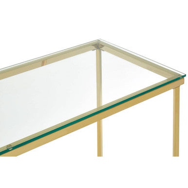 Allure Clear Glass Console Table with Gold Finish Cross Frame