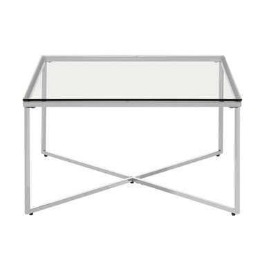 Silver Cross Base Coffee Table with Clear Tempered Glass Top, Allure