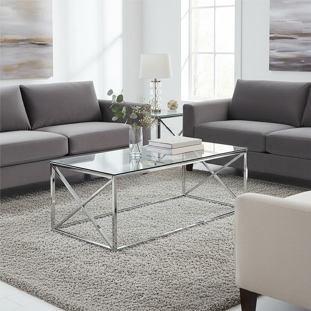 Allure Clear Glass Coffee Table with Silver Finish Frame