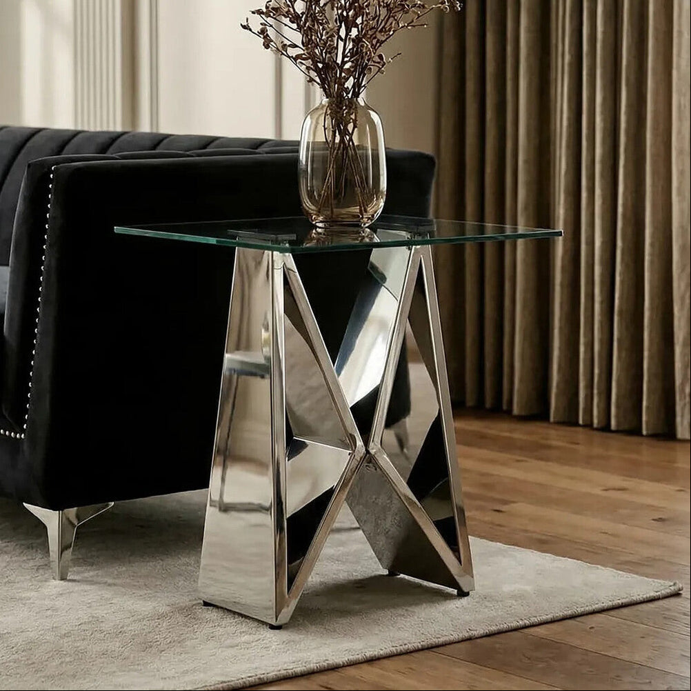 Allure Clear Glass Side Table with Chrome Finish Frame
