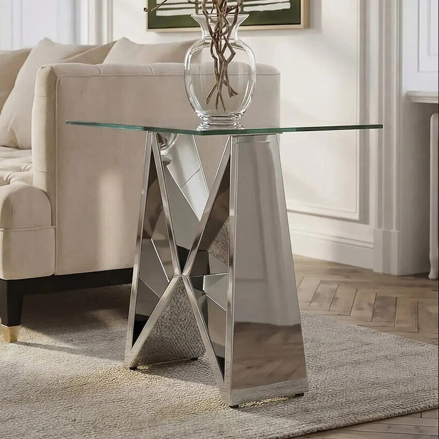 Allure Clear Glass Side Table with Chrome Finish Frame