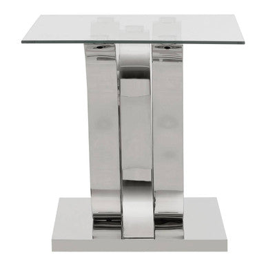 Allure Clear Glass Side Table with Silver Finish Frame
