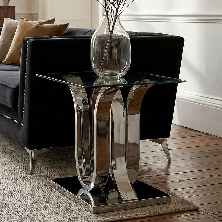 Allure Clear Glass Side Table with Silver Finish Frame