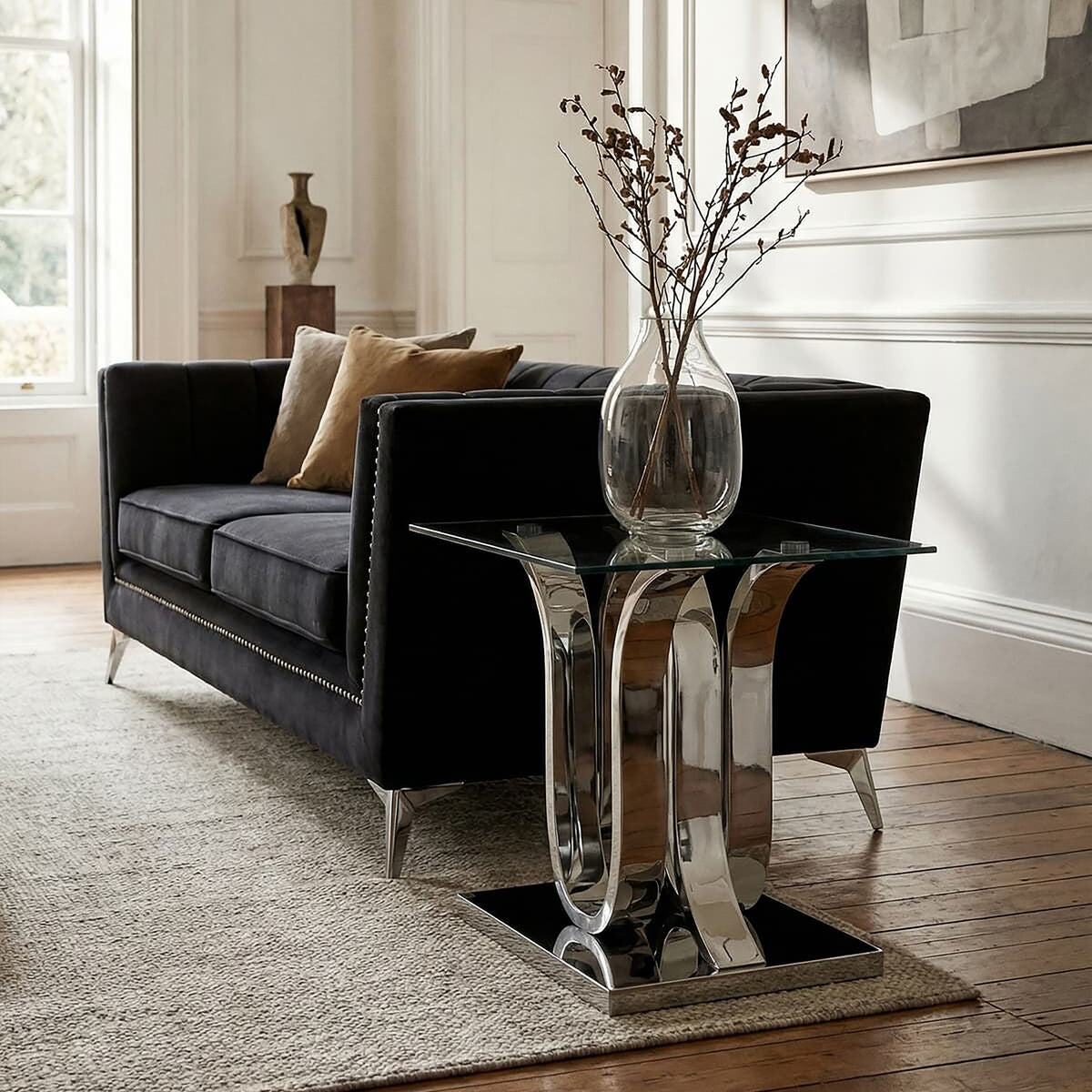Allure Clear Glass Side Table with Silver Finish Frame