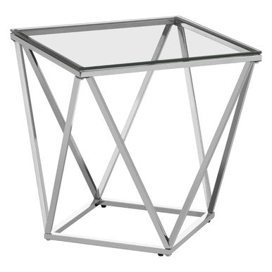 Allure Clear Glass Side Table with Silver Finish Base