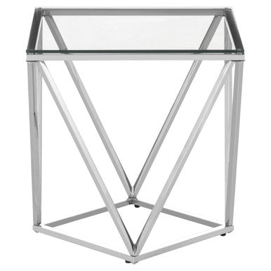 Allure Clear Glass Side Table with Silver Finish Base
