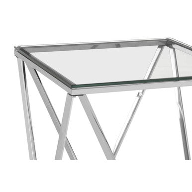 Allure Clear Glass Side Table with Silver Finish Base