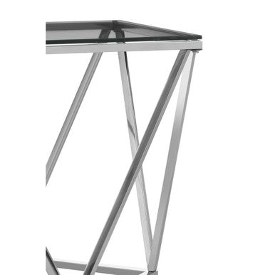 Allure Clear Glass Side Table with Silver Finish Base