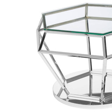 Allure Clear Glass Coffee Table with Silver Finish Diamond Base