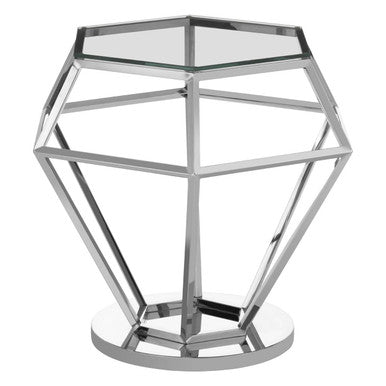 Allure Clear Glass Side Table with Silver Finish Diamond Base