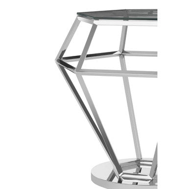 Allure Clear Glass Side Table with Silver Finish Diamond Base
