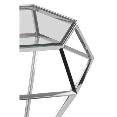 Allure Clear Glass Side Table with Silver Finish Diamond Base