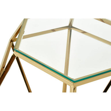 Allure Clear Glass Side Table with Gold Finish Diamond Base