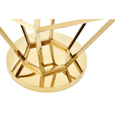 Allure Clear Glass Side Table with Gold Finish Diamond Base