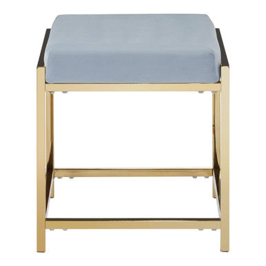 Allure Powder Blue Velvet Square Stool with Gold Finish Base