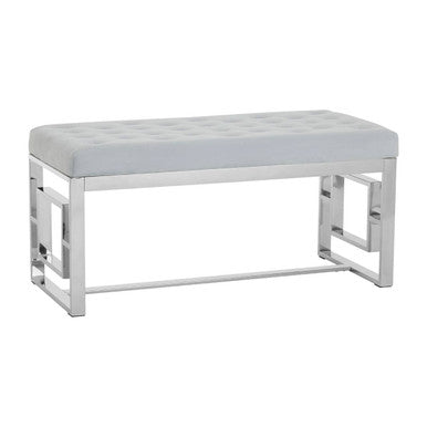 Allure Powder Blue Velvet Bench with Silver Finish Base