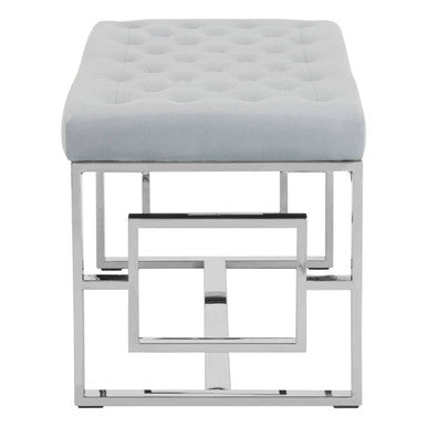 Allure Powder Blue Velvet Bench with Silver Finish Base