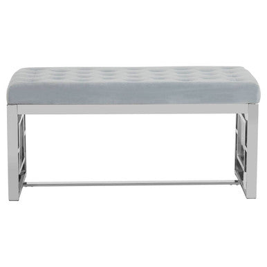 Allure Powder Blue Velvet Bench with Silver Finish Base
