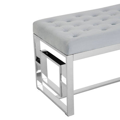 Allure Powder Blue Velvet Bench with Silver Finish Base