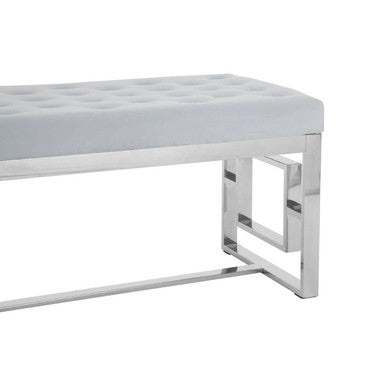 Allure Powder Blue Velvet Bench with Silver Finish Base
