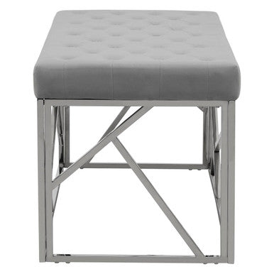 Allure Powder Blue Velvet Bench with Geometric Silver Finish Base