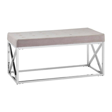 Allure Mink Velvet Bench with Silver Finish Base