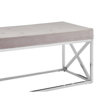 Allure Mink Velvet Bench with Silver Finish Base