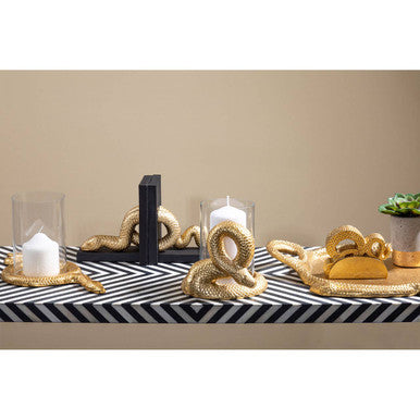 Black Chevron Bone Inlay Console Table with Slim Metal Legs | Boho
