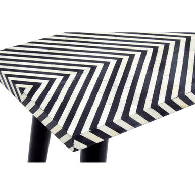 Black Chevron Bone Inlay Console Table with Slim Metal Legs, Boho