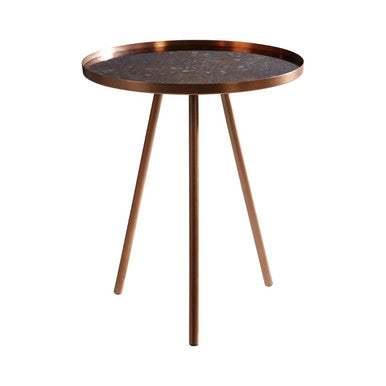 Corra Copper Finish Side Table with Antique Glass Top
