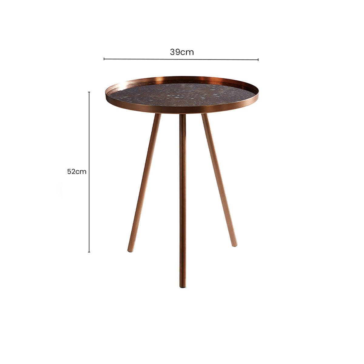 Corra Copper Finish Side Table with Antique Glass Top