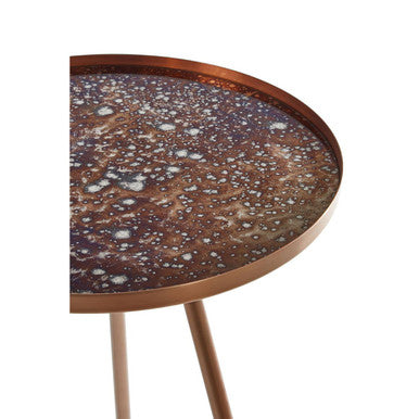Corra Copper Finish Side Table with Antique Glass Top