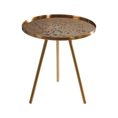 Corra Gold Finish Side Table with Antique Glass Top