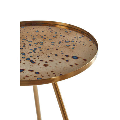 Corra Gold Finish Side Table with Antique Glass Top