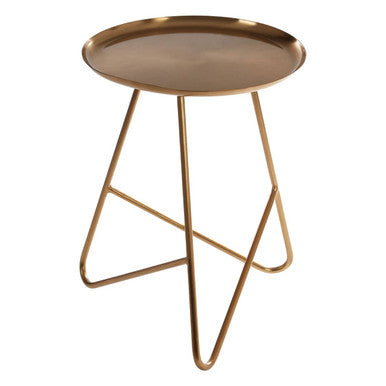 Gold Brass Finish Metal Side Table with Raised Edge Top, Corra