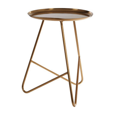 Gold Brass Finish Metal Side Table with Raised Edge Top, Corra