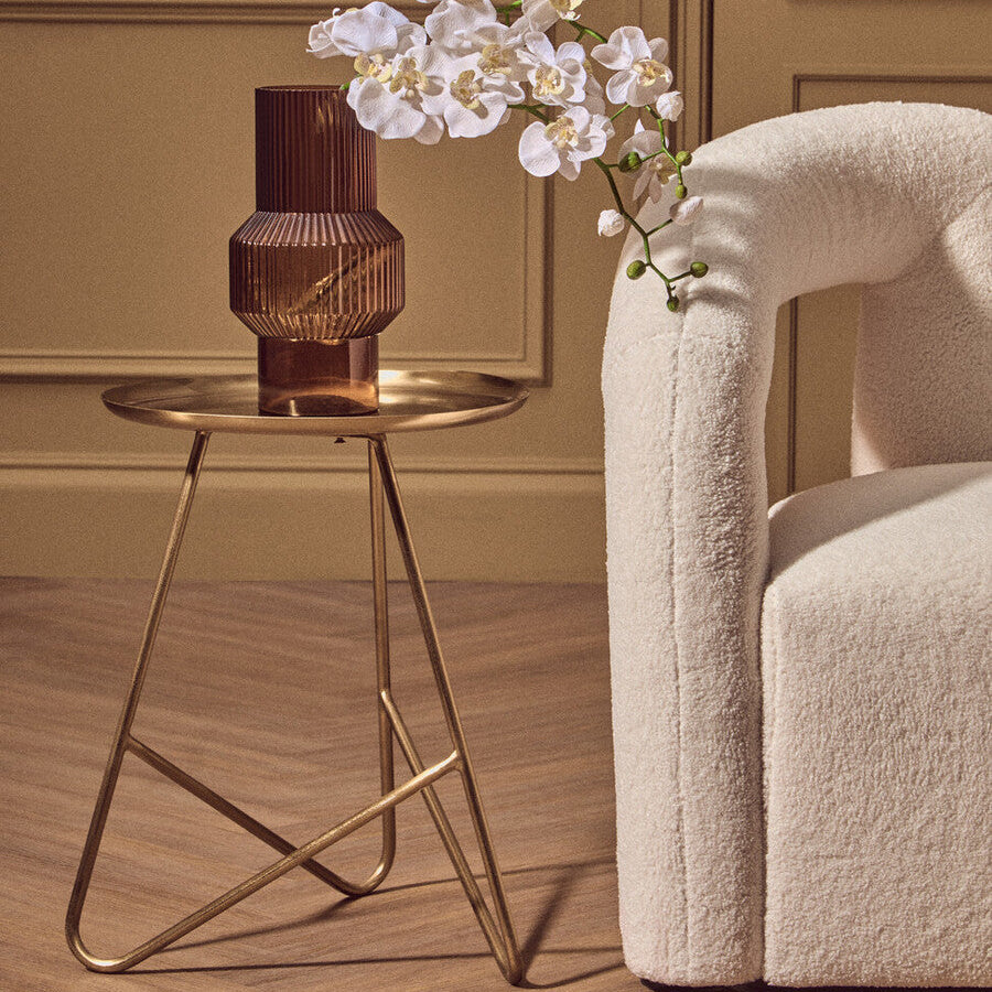 Gold Brass Finish Metal Side Table with Raised Edge Top, Corra