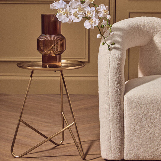 Gold Brass Finish Metal Side Table with Raised Edge Top, Corra