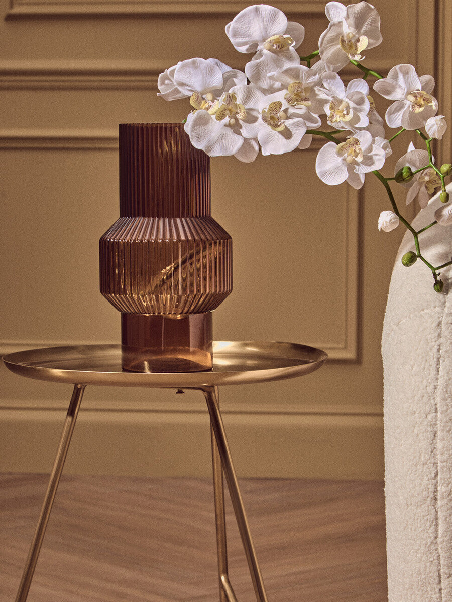 Gold Brass Finish Metal Side Table with Raised Edge Top, Corra